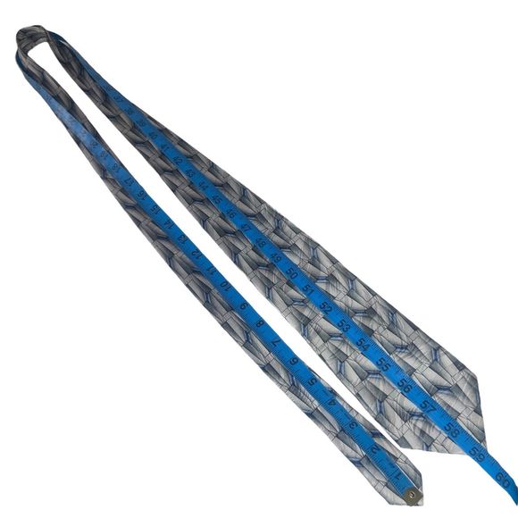 Antonia Collection Men's Fashionable 100% Silk Necktie Tie Grey Blue Geometric - Picture 6 of 7